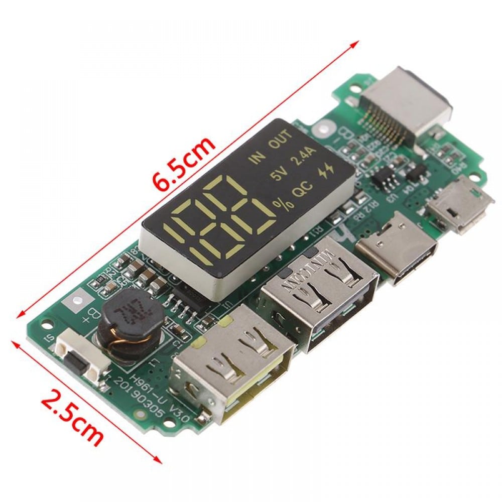 Dual USB Type C Micro Lightning USB Power Bank Module 2.4A