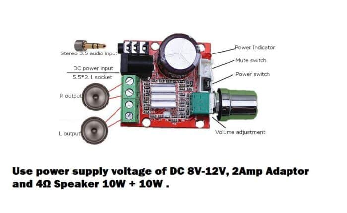 PAM8610 Mini 10 and 10W Stereo Audio Power Amplifier Board Module Volume Control Knob - Image 4