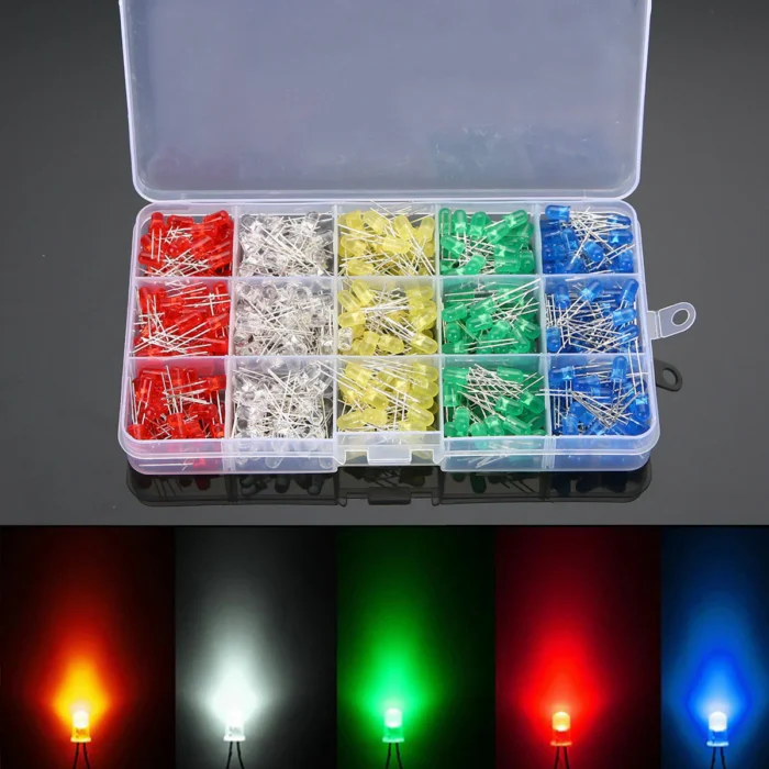 500pcs 5mm LED Light Assorted Kit DIY LEDs Set (100pcs Each color x White Yellow Red Green Blue) - Image 1