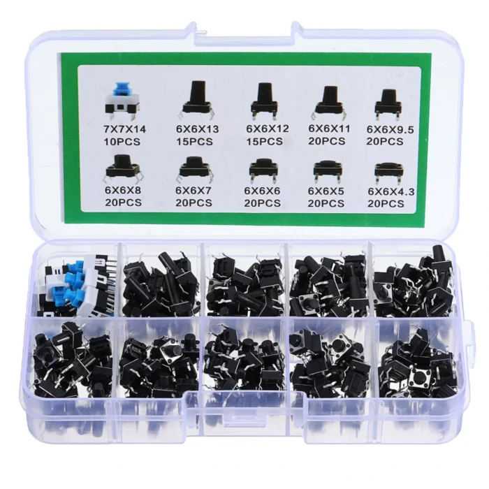 180Pcs. Micro Tactile Push Button Switch Kit (10 Shaft Size) - Image 8