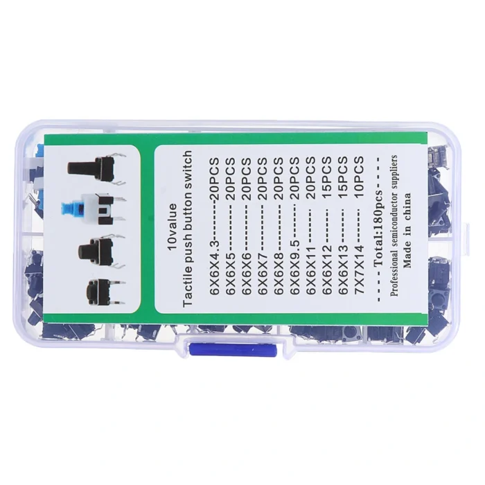 180Pcs. Micro Tactile Push Button Switch Kit (10 Shaft Size) - Image 6